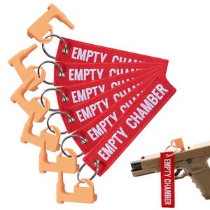 Other Retail Supplies 6Pcs Empty Chamber Key Chains Aviation Safety Tag Indicator Red Double Sided Letter Embroidered Fobs Flags Loop Chain 230706