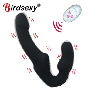 Vibrators Wireless Remote Strapless Strapon Dildo Vibrator for Lesiban 10 Speed Doubleheads Women Adult Sex Toys 230706