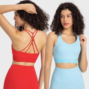 Yoga Outfit Strappy Sports Bra Women Sexy Crisscross Back Medium Support Gym Padd Push Up Bralette Ribbed Hem Workout Top Sport Bh