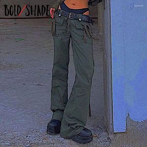 Spodnie damskie Odważny odcień Streetwear 90. Grunge Cargo Wysoka talia Jednolity damski Y2K Spodnie w stylu miejskim Indie Retro Fashion Straight
