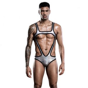 Sexy Set Mens Shiny Metallic Body Chest Harness Wrestling Singlet Leotard Bodysuit Underwear273M