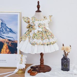 Girl Dresses 2PCS Baby Girls Spanish Floral Princess Lolita Dress Infant Birthday Baptism Ball Gowns Children Boutique Frocks