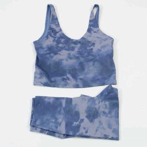 LU LU LEMONS Yoga Tie Dye Set Align Tank Top Shorts Suits No Awkwardness Capris Sports Bra Leggings Women's Breahthable Fiess Gym Clothes