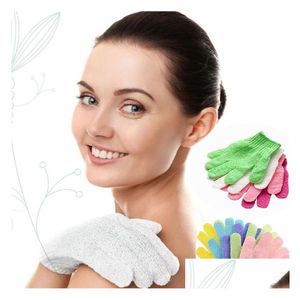 Bath Brushes Sponges Scrubbers Fashion Brushes Colorf Nylon Body Cleaning Gloves Exfoliating Baths Glovesfive-Finger Household Pr Dhbla