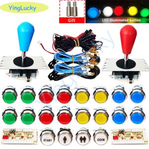 Kontrolery do gier Joysticki DIY Joysticki Zestaw arkadowy 2 graczy Enkoder USB z joystickiem SANWA LED Posrebrzany przycisk na PC do Raspberry Pi MAME 230706