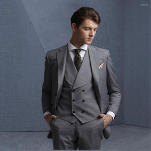 Men's Suits Double Breasted Smoking Gray Formal Business 3 Pieces Wedding Men Slim Fit Classic Custom Made Terno