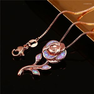 Pendant Necklaces Creative Rose Flower Necklace Dainty Purple Opal Gold Color Chain For Women Valentine's Day Gift