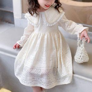 Vestidos de menina 2023 meninas rendas flor doce manga longa princesa festa vestido de casamento crianças criança casual branco roupas fofas