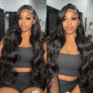 Body Wave Lace Front Wig 26 polegadas Transparente 13x4 Lace Frontal Wig Brasileiro perucas de cabelo humano ou mulheres negras