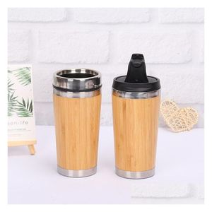 Muggar Bambu Vacuum Cup Tumblers 304 Rostfritt stål Inre vattenflaska Bil Resekoppar Återanvändbara för kaffe Köksartiklar2I5564 Drop Dhxcb