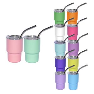 3oz Sublimation Shot Glass Cup 90ML Wine Tumbler Double Wall Stainless Steel Shot Glass Non Vacuum With Lid And Straw 12 colors
