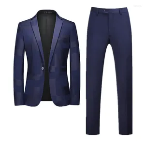 Men's Suits Qj Cinga Brand Men Business Casual Suit 2 Piece Black / White Fashion Wedding Prom Party Groom Dress Homme Blazers Pants