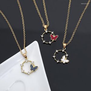 Pendant Necklaces 1pc Simple Geometric Round Circle Butterfly Flower Zircon Clavicle Necklace Animal Flying Bee Dragonfly Insect Jewelry