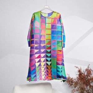 2023 Novo Luxo ISSEY Vestido de alta qualidade feminino verão temperamento colorido saia de comprimento médio