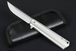Oferta especial M6674 Flipper Folding Knife D2 Stone Wash Drop Point Lâmina CNC TC4 Alça de liga de titânio Rolamento de esferas EDC Canivetes de bolso Bolsa de nylon