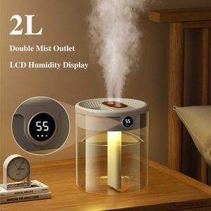 Humidifiers H2o Air Humidifier 2L Large Capacity Double Nozzle With Humidity Display Aroma Essential Oil Diffuser For Home Portable USB R230707
