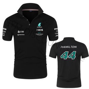 Erkek Polos Formula 1 yarışçı numarası 44 Lewis Hamilton yarış hayranları kısa kollu takım menwomen polo gömlek büyük boy tişört 230706