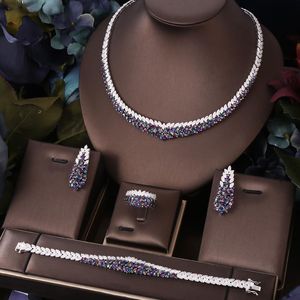 Pants Janekelly 4pcs Bridal Zirconia Full Jewelry Sets for Women Party, Dubai Nigeria Cz Crystal Wedding Jewelry Sets