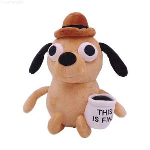 Stuffed Plush Animals 25CM This is Fine Meme Dog Plush With Coffee Cup Dumpster Fire Plush Stuffed Animals Doll Toys Collection Gift L230707