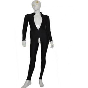 Spandex lycra unisex seksi siyah zentai catsuit ön fermuarlı ve kasık zipper254b