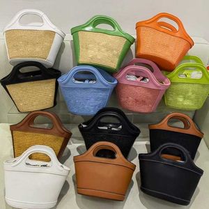 Damen-Designer-Handtasche, luxuriöse runde Einkaufstasche, hochwertige Grasgeflecht-Korbtasche, 12 Farben, Damen-Einkaufstasche, Strandtasche