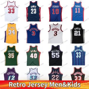 Maglia da basket stile retrò Uomo Bambini Oneal Mutombo Pippen Bryant James Bibby Hill James Carter Allen Iverson Rodman Drexler Bird 33 Ewing Olajuwon Rodman Malone