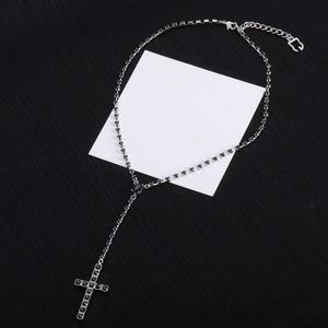 Luxury Designer Necklace Choker Crystal Chain Silver Plated Black Diamond Cross Pendants Fashion Womens Jewelry