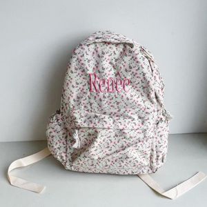 Evening Bags Embroidered Name Floral Backpack Girls Casual Summer Style Backpacks Unique Gift for Her Personalized any College Schoolbag 230707