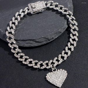 Vristband Hjärthänge Kubanskt För Kvinnor Hip Hop Bling Full Rhinestone Miami Länkkedja Anklet Armband Fot Smycken Present