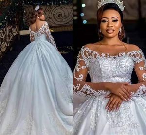 Illusion Langarm Royal Church Brautkleider 2023 Applikation Spitze afrikanische nigerianische Aso Ebi Prinzessin Brautkleid 322