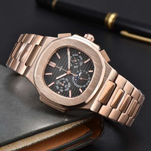 Pate Orologi da polso da uomo 2023 Orologi da uomo Sei aghi Tutti i quadranti Orologio al quarzo di alta qualità Top Luxury Brand Cronografo Orologio Cintura in acciaio Moda Tipo Nautilus