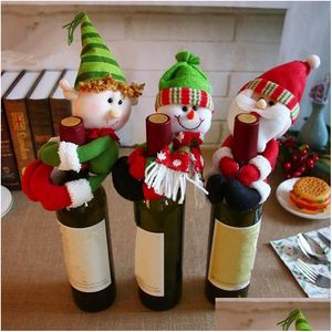 Decorazioni natalizie New Xmas Bottle Holder Vino rosso Er Borse Abbraccio Babbo Natale Pupazzo di neve Decorazione tavola da pranzo Decorazioni per feste a casa Ic55 Dhcrt