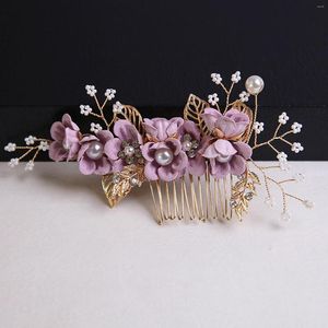 ヘアクリップウェディングコームブルー/ピンク/パープルフラワーヘッドバンド用花嫁アクセサリーパールかぶとスーパー妖精花ヘアバンド