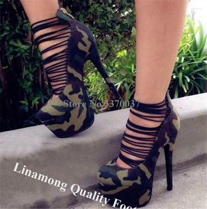 Kleidschuhe Linamong Wildleder High Platform Stiletto Heel Gladiator Pumps Army Green Blue Grey Dünne Träger Cross Back Zipper-up Heels