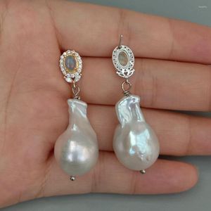 Kolczyki sztyfty YYGEM Naturalna kultura słodkowodna Nucleated Flameball Barokowy perłowy Opal Dangle