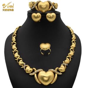 Halsketten Aniid Halskette Set Xo Herz vergoldeter Schmuck Hochzeits Design Damen Pendent geformte Kristallkind Strass Big Dubai Äthiopisch