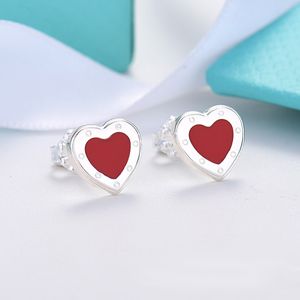925 silver stud earrings enamel red blue heart heart shaped earrings steel printed letters pink High quality designer T-series jewelry earrings for women with Box