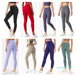 lu-008 Kvinnors yoga ny outfit enfärgad leggings byxa hög midja designers kläder sexiga yogabyxor sport elastisk fitness slitage overall tights Leggings