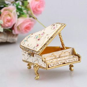 Jewelry Pouches Mini Vintage Box For Earrings Ring Necklace Organizer Enamel Color Painted Piano Desktop Luxury Fashion Alloy Decoration