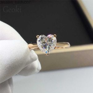 Wedding Rings Wedding Rings 18K Rose Gold Plated Original Brilliant Cut 2 Carat Diamond Test Past D Color Heart Ring for Women Gemstone Jewelry Z230711