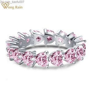 Wedding Rings Wedding Rings Wong Rain 100 925 Sterling Silver Love Heart Created Pink Sapphire Gemstone Band Ring For Women Fine Jewelry Z230710