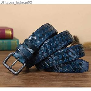 Belts Korean genuine leather woven clown pin buckle men's belt fashion handmade woven denim leather men's belt Z230707