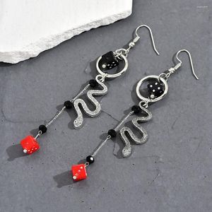 Dangle Earrings 2023 Trendy Ins Retro For Women Black Hollowed-out Snake Dice Geometric Alloy Jewelry Creative Long Niche Party Gifts