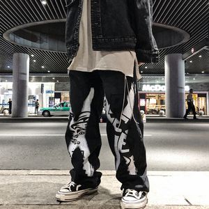 Mens Jeans Gothic Trend Abstract Pattern Straight Loose Men Retro Casual Denim Trousers Harajuku Washed Hip Hop Streetwear 230706