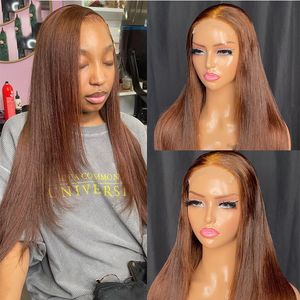 Part Dark Brown Straight European Human Hair 13x4 Lace Front Wig For Women Soft Glueless Baby Hair