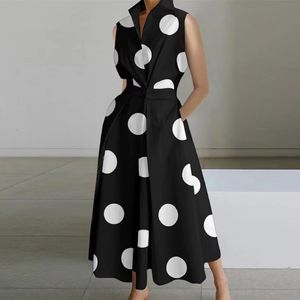 Urban Sexy Dresses Fashion Chic Dot Print Pattern Maxi Dress Women Commute Gola Turn-down Pocket Shirt Dress Elegant Buttoned Short Sleeve Dress 230706