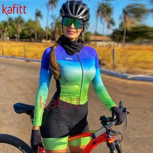 Pants Kafitt kvinnors shorts Set Women's Triathlon Cycling Jersey Jumpsuit Outdoor Bicycle Cycling Racing Suit Long Sleeve Shirt