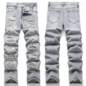 Мужские джинсы Uropean и High American Street Casual Pants 2023 Ehip Hop Hole Teell Fashion