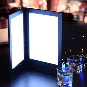 Şarap Gözlükleri Kitap Stili LED arkadan aydınlatmalı Menü Tutucu Kontrol İşareti Ekran Deri Siyah 230706