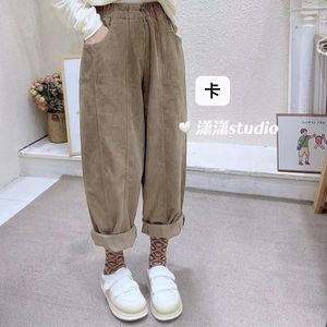 Calça Feminina 2023 Chegada Outono Inverno Estilo Coreano Feminino Altura do Tornozelo Casual Algodão Solto Cordão Cintura Elástica Harém P793